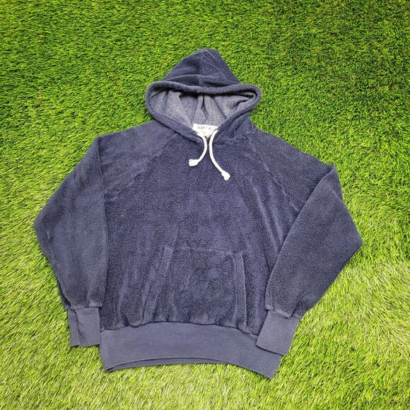 Vintage 90s MOD Velour Hooded Sweater Womens Medium 18x20 Blue - Picture 1 of 10